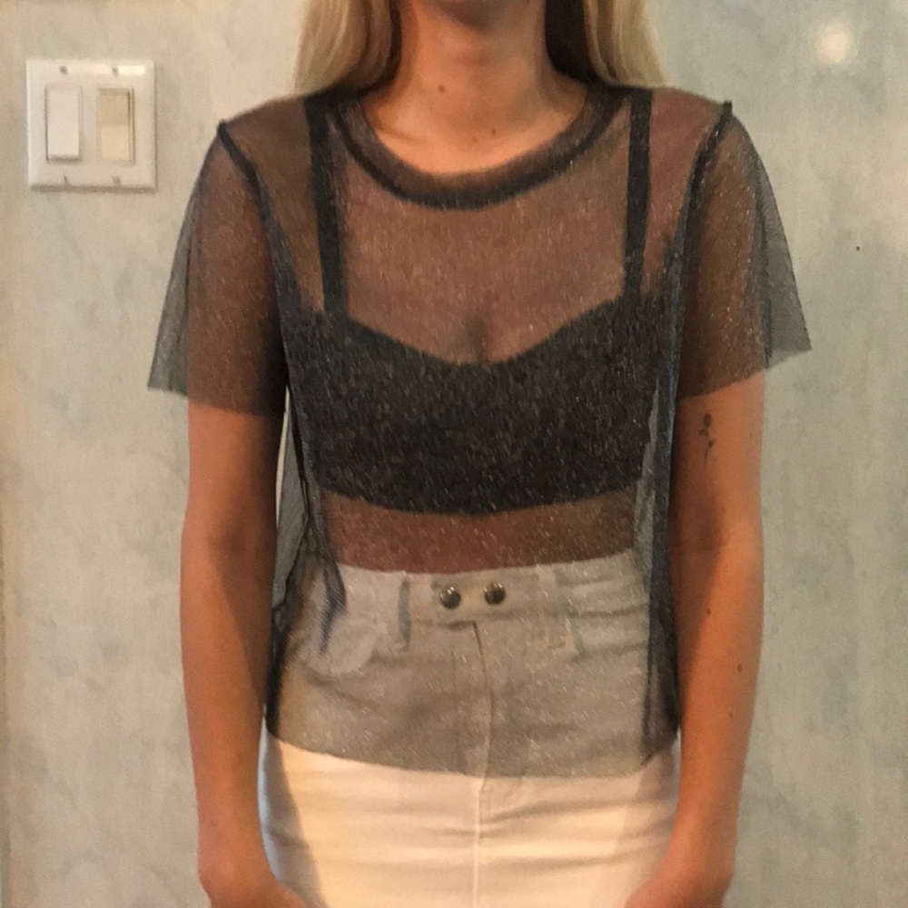 Black sparkly see through top